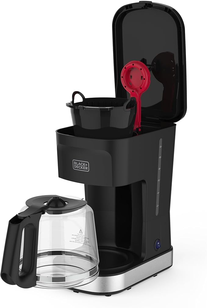 BLACK+DECKER CAFÉCRAFT 12-Cup Coffee Maker One-Switch Drip Coffeemaker with Vortex Showerhead Technology Sneak-A-Cup Keep Warm Function Stainless Steel