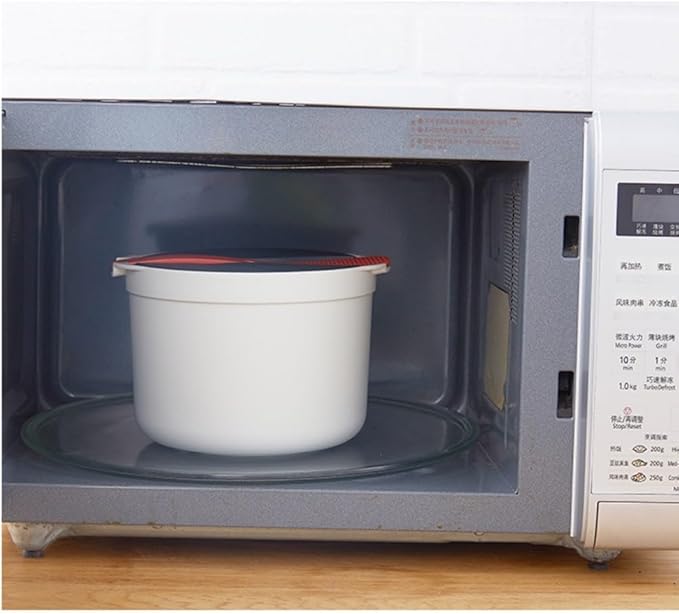 Microwave Rice Cooker Steamer 18x18x13cm Portable Multifunction Lunch Box for Rice Pasta Vegetables Soup Dishwasher Safe White+Grey+Orange