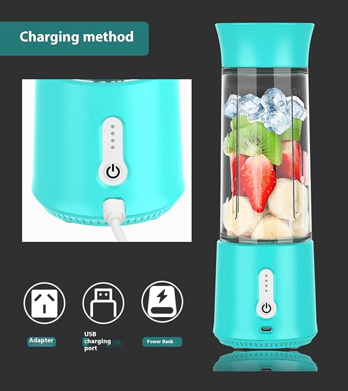 Portable Blender with USB Charging Personal Size Smoothie Maker 500ml Glass Cup 304 Stainless Steel Blades (green)