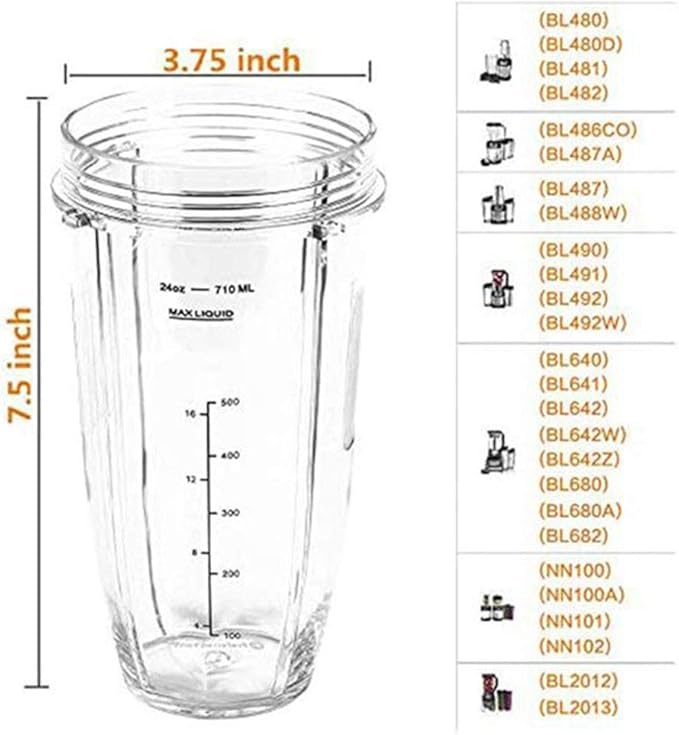 Blade with 18Oz 24Oz Cup and Spout Lid for 1200W -IQ Blender7 Fins Parts
