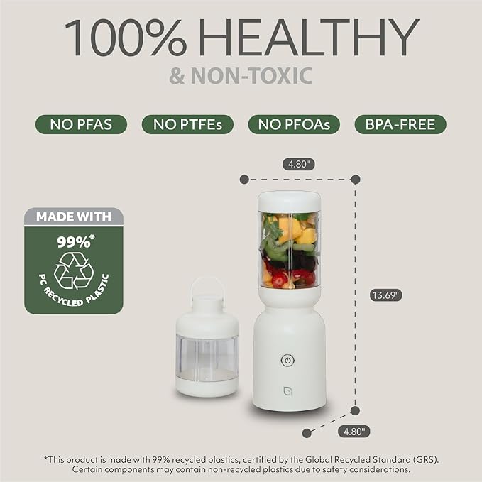 WILLOW Eco Series Warrior Blender Compact Personal Blender for Smoothies Shakes &amp Ice Crushing One-Button-Operation Smoothie Maker 600 Watt Base Includes 30 OZ Cup + To-Go Cup with 2 Lids