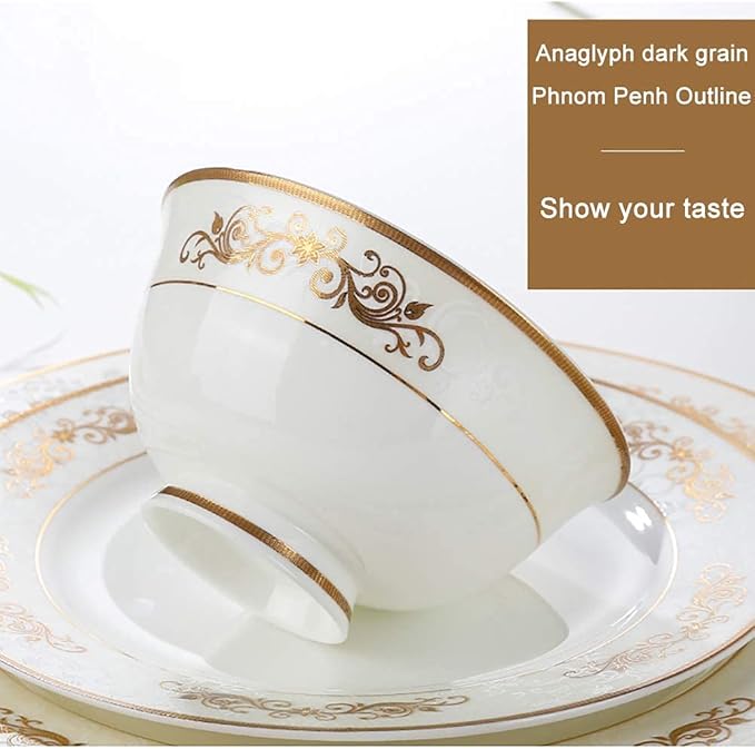 50 Pieces Bone China Dinnerware Set Kitchen White Porcelain Round Plates Dishes Bowls Chip Resistant Scratch Resistant Service for 10