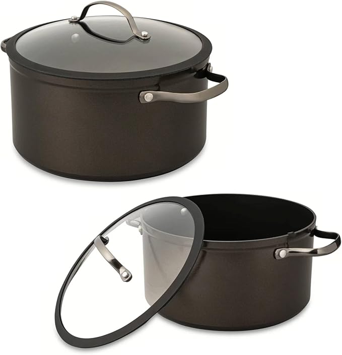 12-Piece Non-Stick Aluminum Cookware Set with Induction Base Oven Safe Black Finish (Black &amp Gunmetal)
