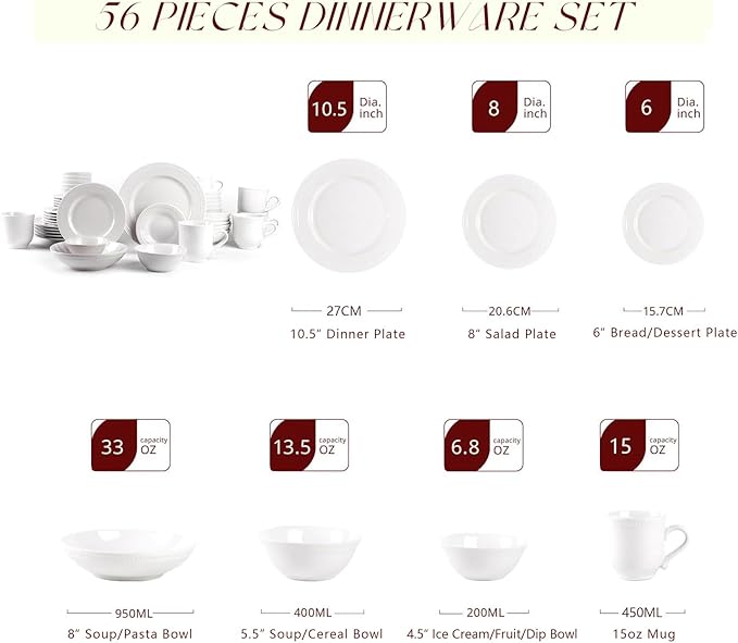 Pearl Dots Stoneware Dinnerware Set (56pc Set White)