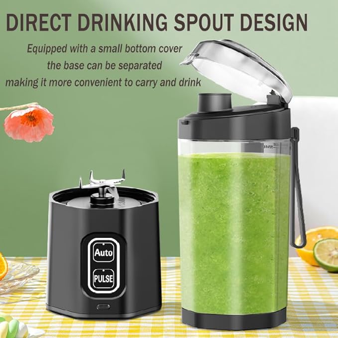 Portable Blender for Shakes and Smoothies USB Rechargeable 24oz Personal Blender with 6 Blades and Lid IPX8 Waterproof &amp Self Cleaning Mini Juicer Cup Blenders for Travel Home Office Camping