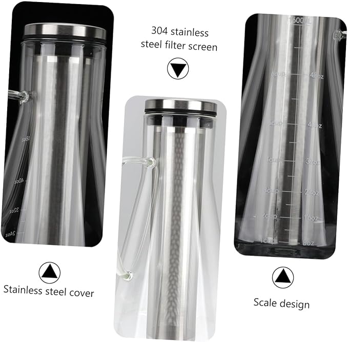 Large Capacity Cold Brew Coffee Maker 1600ml Glass Coffee Pot with Stainless Steel Filter High Borosilicate Glass Dual Use for Home and Office