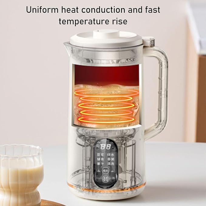 Multifunctional Blender 10 Leaf Stainless Steel Blades Filter Free Smoothie Maker Juicer Soymilk Maker with Intelligent Reservation for Soups Sauces Baby Food and More (White US Plug 110V)