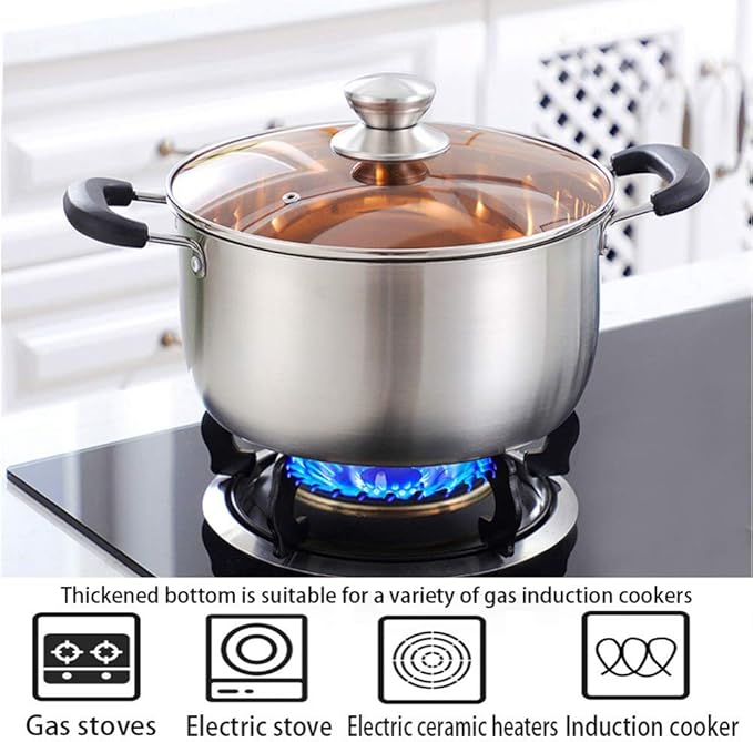 Cookware Set3-Piece Stainless Steel Pot &amp Pan Sets Induction Safe Saucepan Casserole with Glass LidSteamer (Set of 3) Suitable for Gas Induction Cooker Easy to Clean