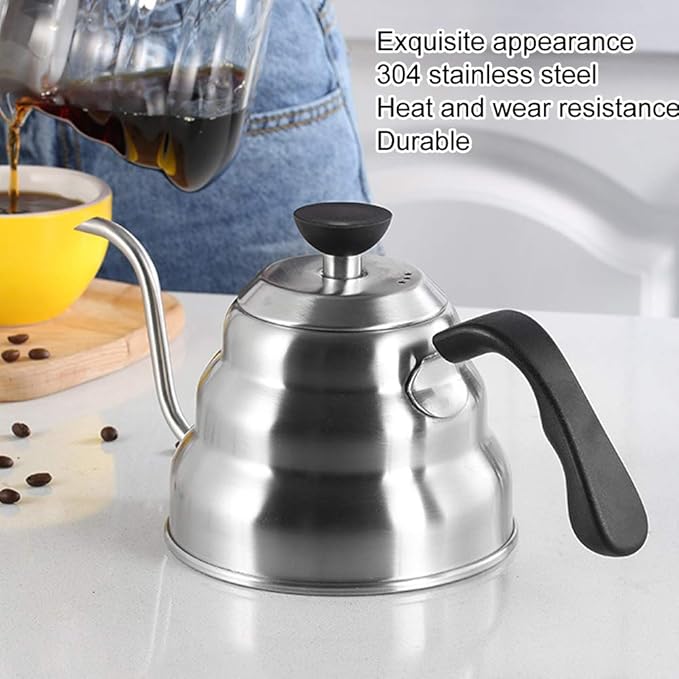 Stainless Steel Coffee Kettle Gooseneck Pot Pour Over Coffee Maker Precise Water Control Durable Scratch For Home Bar Shop 304 Stainless Steel 1200ml 1000ml (1200ml)