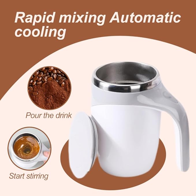 Automatic Magnetic Stirring Coffee Mug 2026 New Rechargeable Magnetic Sel Mugs with Lid Stainless Steel Automatic Self Mixing Mug for Milk Tea Cocoa (White)