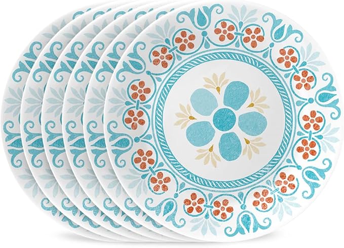 Corelle Vitrelle 6-Piece (6.75) Salad Appetizer Plates Set Triple Layer Glass and Chip Resistant Lightweight Round 6-3/4-inch Plates Terracotta Dreams