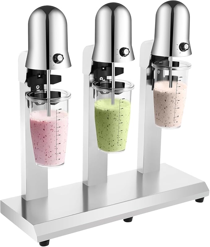 110V 180W Classic Milkshake Maker Machine with Triple Heads Drink Mixer Blender Machine 18000rpm Commercial Electric Milkshake Maker with 3 Stainless Steel Cups for Commercial and Home