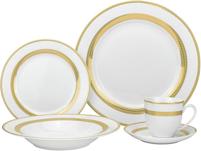 20-pc Luxury Dinnerware Set w/ 24K Gold Ornament HQ Dining Tableware Service for 4 (093)