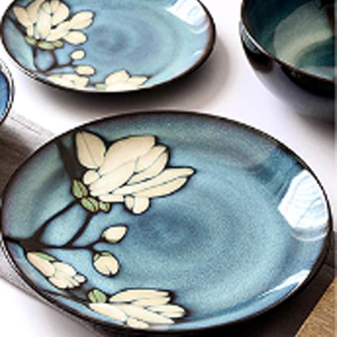 SHINING Blue Creative Hand Painting Porcelain Dinnerware Tableware Dinner Service Set Saqure Plate Deep Plate Bowl For Wedding Birthday Christmas Gift (8 Deep Plate)