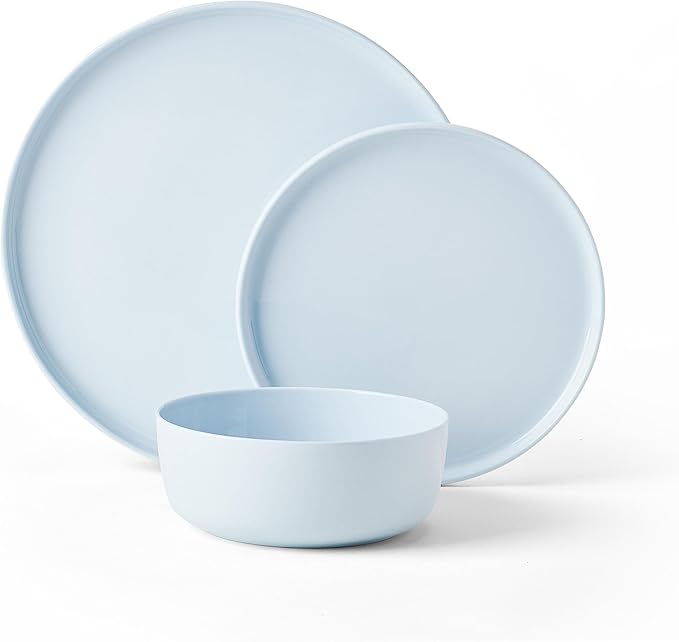 Mikasa Madison Misty Blue Bone China Dinnerware Set 12-Piece Service for 4 Includes Dinner Plates Salad Plates and Cereal Bowls Dishwasher Safe