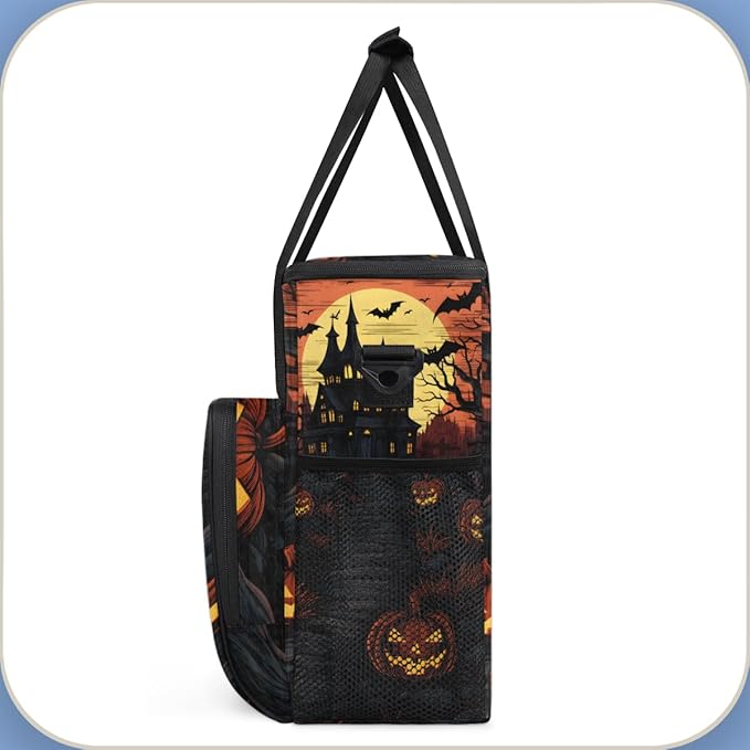 Gothic Castle Halloween Pumpkin Coffee Maker Carrying Bag Travel Storage Bag Compatible with K-Mini or K-Mini Plus Single Serve Coffee Brewer Carrying Case with Multiple Pockets &amp Shoulder Strap
