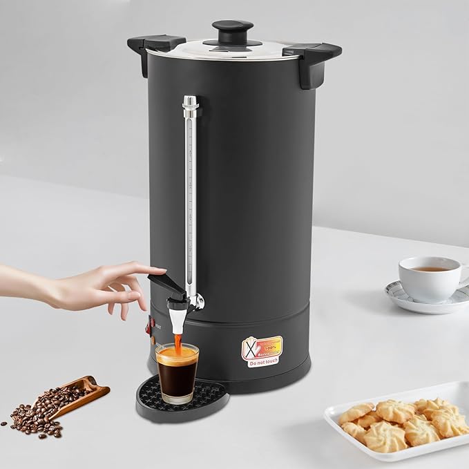 Commercial Electric Coffee Pot 25L/6.6Gal Coffee Percolator with Filter and Water Collecting Tray Quick Brew Hot Beverage Dispenser Coffee Maker Hot Water Urn 1500W 110V-120V (Black)