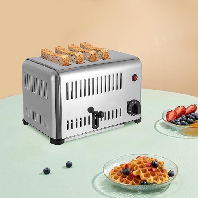4 Slice Toaster Wide Slot Bread Baking Machine with Timing Function Stainless Steel Toasters with Removable Drop-Down Crumb Tray Electric Countertop Pop-Up Bread Toaster for Kitchens Restaurants