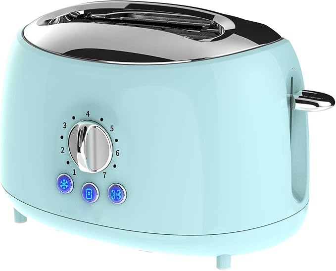 Cool Touch 2-Slice Extra Wide Slot Toaster with 7 Shade Settings Defrost and Bagel Functions – Black and Blue Retro Kitchen Toaster (Blue)