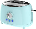 Cool Touch 2-Slice Extra Wide Slot Toaster with 7 Shade Settings Defrost and Bagel Functions – Black and Blue Retro Kitchen Toaster (Blue)