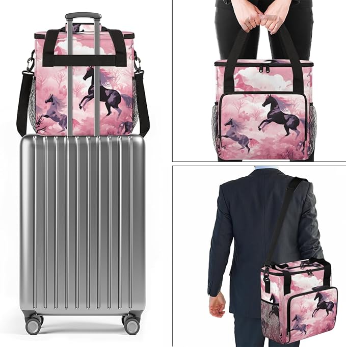 Pink Horse Coffee Maker Carrying Bag Abstract Horse Travel Storage Bag Compatible with K-Mini or K-Mini Plus Single Serve Coffee Brewer Carrying Case with Multiple Pockets &amp Shoulder Strap