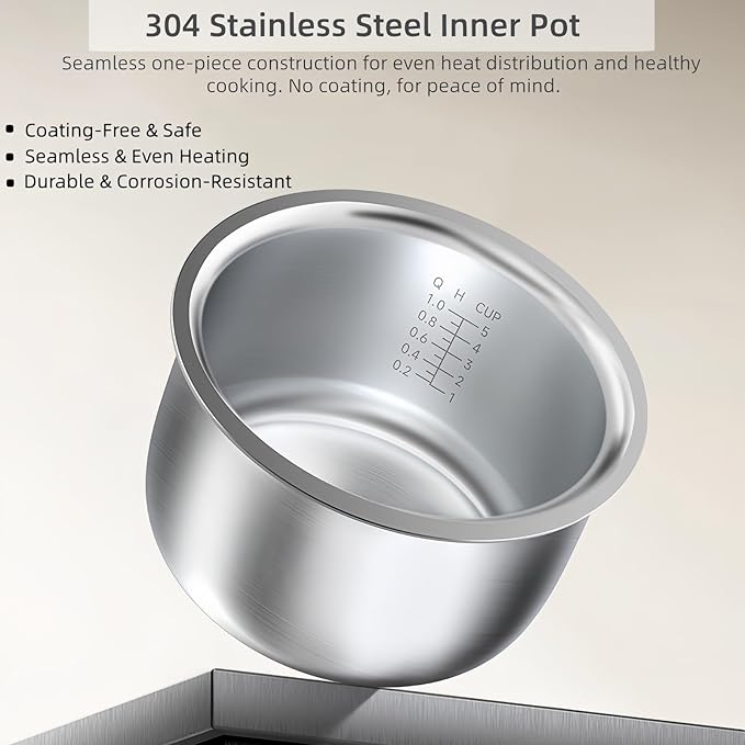 Mini Rice Cooker 5 cup Low Sugar Rice Cooker with 304 Stainless Steel Nonstick Inner Pot、Steamer Basket Multifunction Smart Touch Control with Keep-Warm &amp 24H Delay Timer