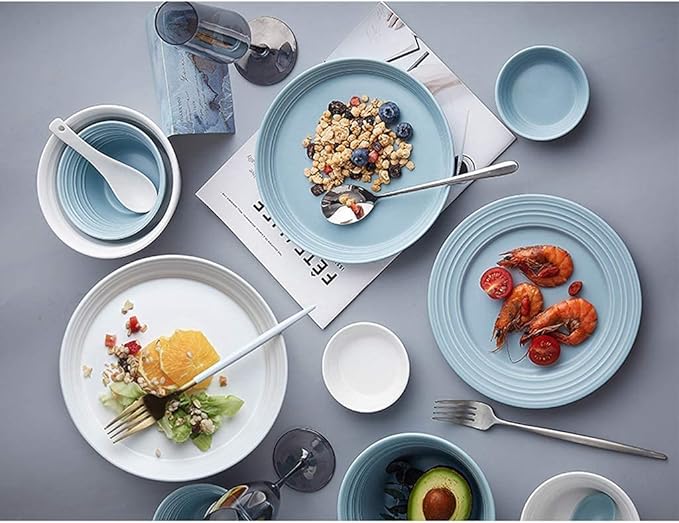 Stylish Dinner PlatesCeramics Dinner Sets 56 Pieces Nordic Style Series Porcelain Dinnerware Combination Set | Plates and Cereals Bowls Sets for Wedding Gifts and Famil