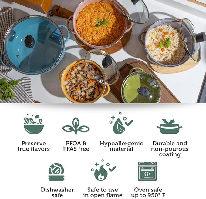 Cinsa 10-Piece Pot Set – Premium Enamel on Steel Pots with Lids Compatible with Electric Induction and Gas Stoves Multicolor