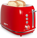 2 Slice Stainless Steel Toaster Retro with 6 Bread Shade Settings Bagel Cancel Defrost Function Extra Wide Slot Removable Crumb Tray Red
