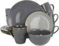 16-Piece Stoneware Dinnerware Set – Modern Glossy Dish Set for 4 in Black Taupe &amp Gray – Microwave and Dishwasher Safe Dinner Plates Bowls Mugs and Salad Plates (Assorted Gray)