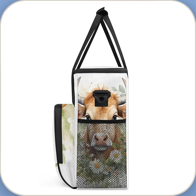 Cattle Cow Coffee Maker Carrying Bag Flowers Garland Travel Storage Bag Compatible with K-Mini or K-Mini Plus Single Serve Coffee Brewer Carrying Case with Multiple Pockets &amp Shoulder Strap