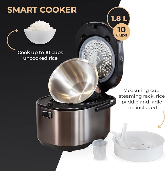 Buffalo Titanium Grey IH SMART COOKER Rice Cooker and Warmer 1.8L 10 cups of rice Non-Coating inner pot Efficient Multiple function Induction Heating (10 cups)