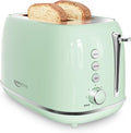 2 Slice Stainless Steel Toaster Retro with 6 Bread Shade Settings Bagel Cancel Defrost Function Extra Wide Slot Removable Crumb Tray Green