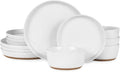 Ceramic Dinnerware SetsPorcelain Plates and Bowls Set with Rustic Terracotta Underside Scratch Resistant 12 Pieces Stoneware Dishes Set Dishwasher &amp Microwave SafeWhite(Brown)