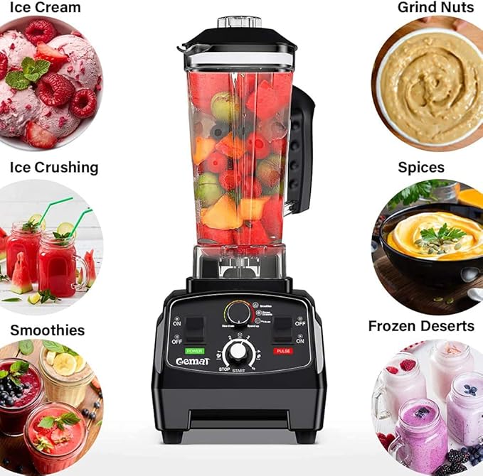 Professional Countertop Blender with 1400-Watt Base Smoothie BlenderBuilt-in TimerHigh Power Blender 2L Cups for Frozen DrinksShakes and Smoothies