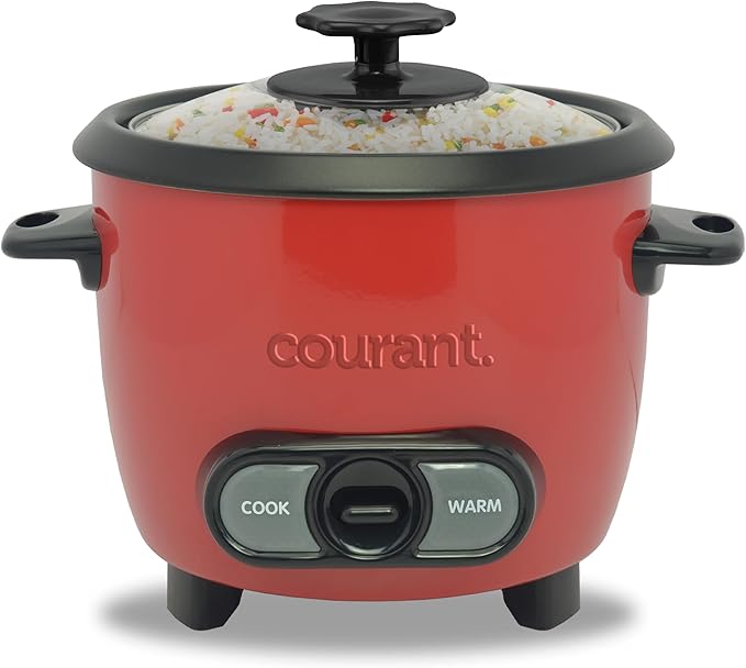 Courant Rice Cooker 8-Cup (Cooked) Removable Non-Stick Bowl One Touch Rice Cooker Red