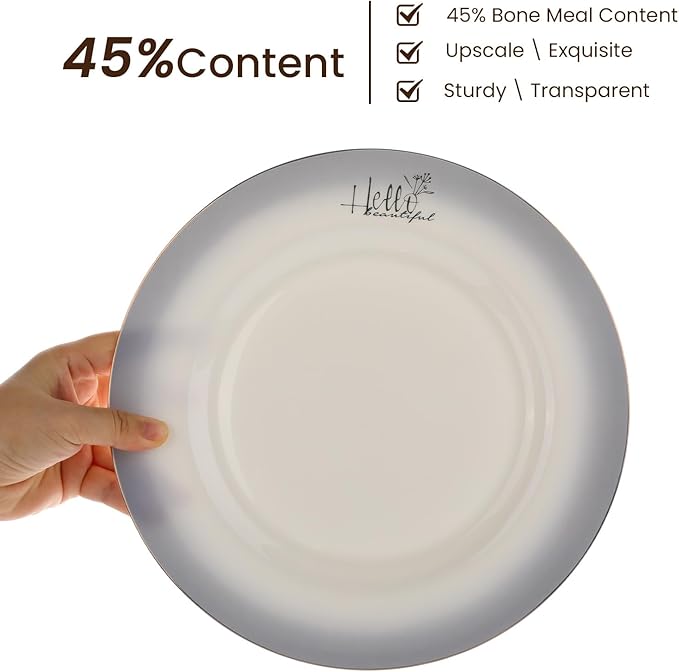 Fine Bone China Dinner Plates10.5-inch Smoky Gray Sradient Rendering Plates 24k Gold-plated Dinnerware SetsElegant ArtworksSuitable for Families with Tastewith Gift Box Packaging