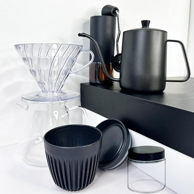DS&ampDV Coffee Maker SetInclConical Filter Cup Server Pour Over Kettle Cup Manual GrinderHand Brewing for Camping and Traveling Personal Bar (6 in 1 Coffee Makers)