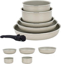 Non Stick Pots and Pans Set 6 Pieces Kitchen Cookware Sets Frying Pans and Saucepan Sets with Detachable Handles Stackable Cookware Set Suitable for All Stove Hobs