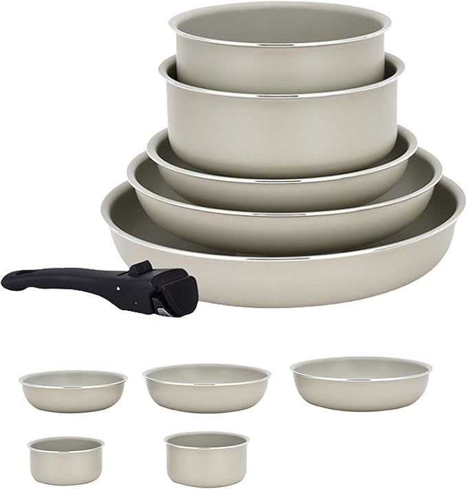 Non Stick Pots and Pans Set 6 Pieces Kitchen Cookware Sets Frying Pans and Saucepan Sets with Detachable Handles Stackable Cookware Set Suitable for All Stove Hobs