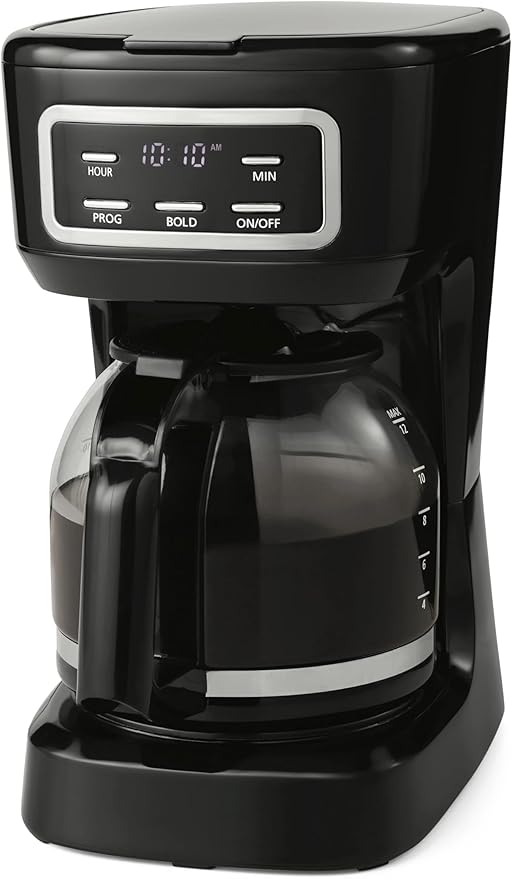 12-Cup Programmable Drip Coffee Maker 1.8L Capacity Black | Auto Brew Timer Bold Brew Option Glass Carafe Easy Clean Home &amp Office Use