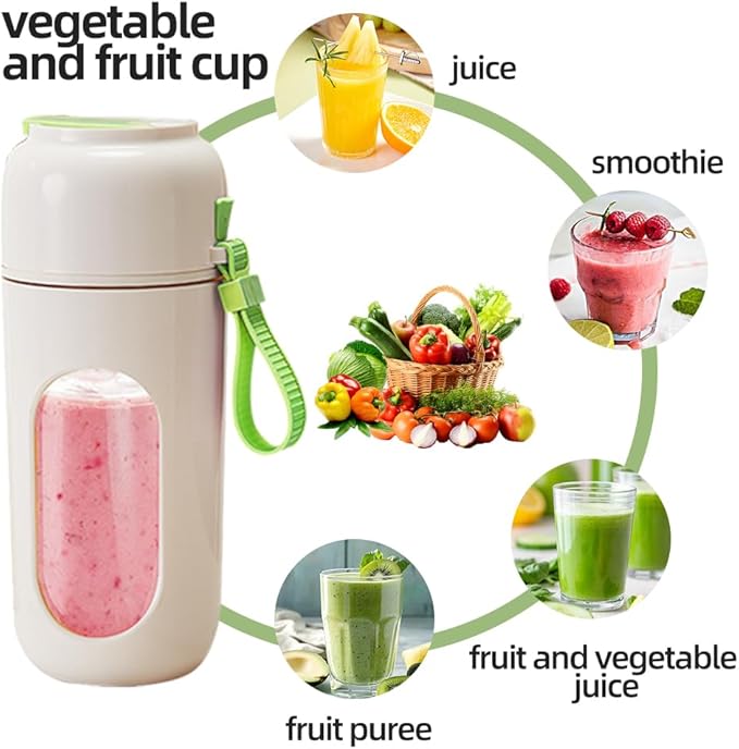Portable Fruit Juicer Cup with 12-Blade Steel Cutter 340ml Smoothie Maker Rechargeable Personal Blender with Detachable Straw White