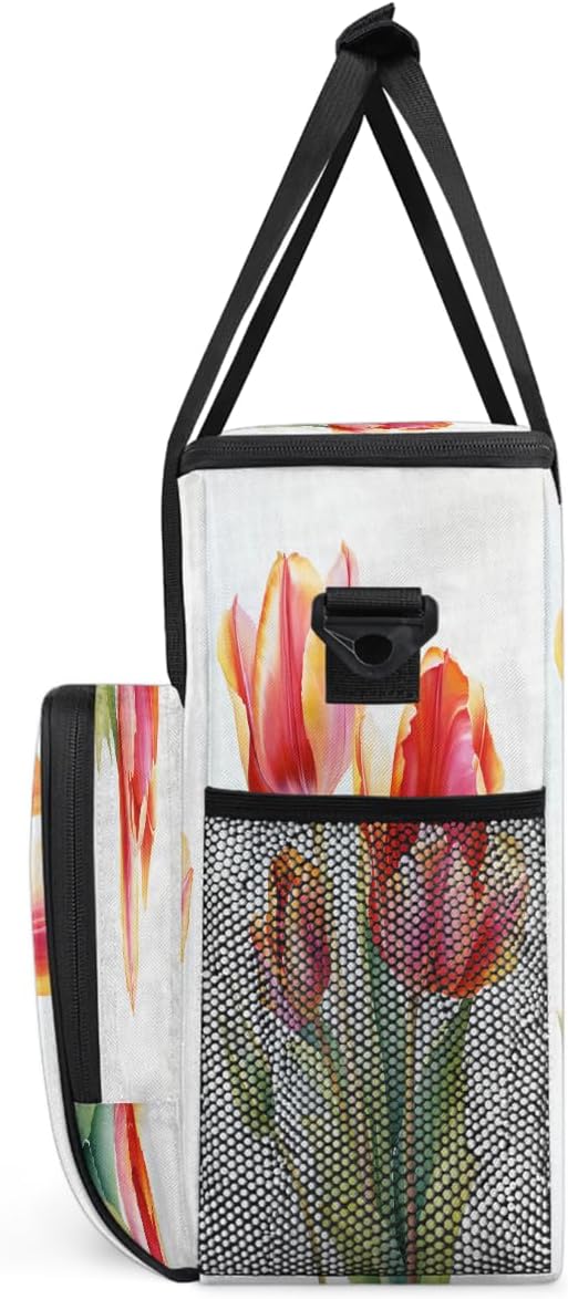 Tulips Painting Pattern Coffee Maker Carring Bag Travel Carrying Storage Tote Bag Compatible with Keurig K-Mini or K-Mini Plus Portable Single Serve Coffee Brewer Case with Pockets for K-cup Pods