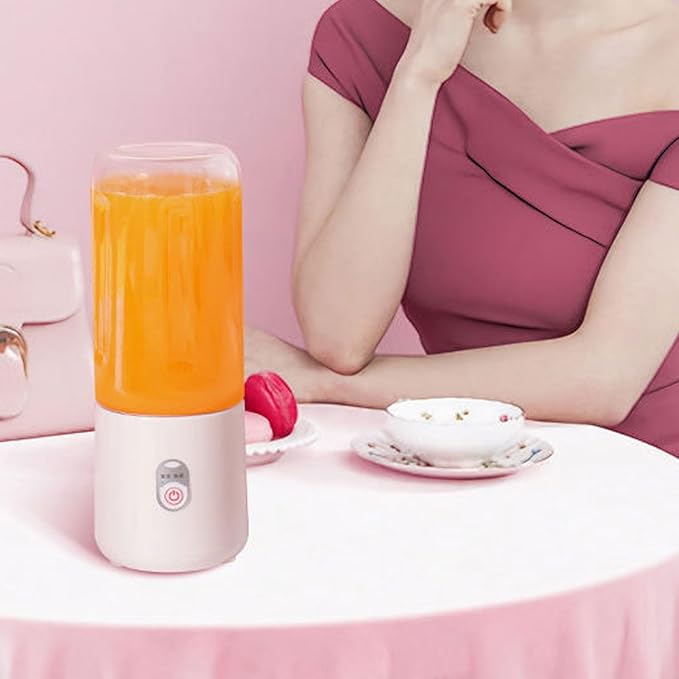 Portable Blender USB Rechargeable 500ml Mini Personal Juicer Blender for Smoothies Shakes with 6 Leaf Blade for Sports Travel Pink