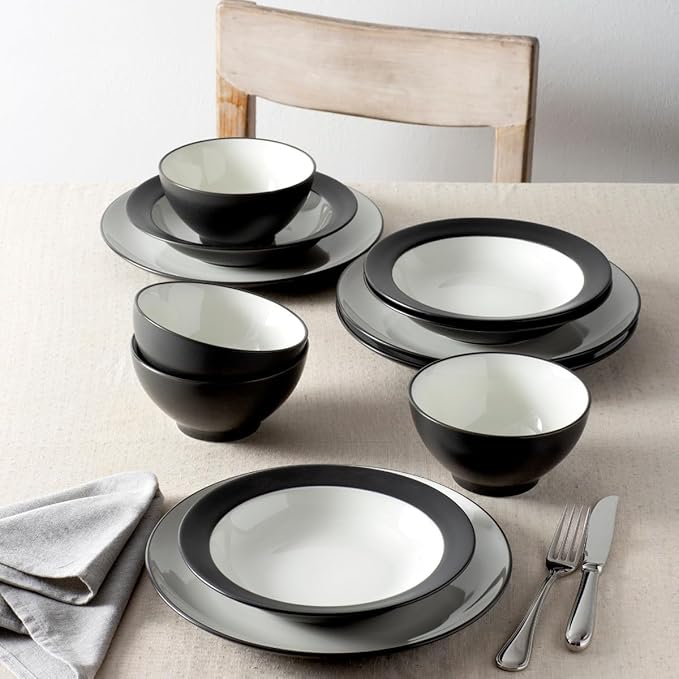 Noritake Colorwave Graphite 12-Piece Coupe Dinnerware Set Service for 4