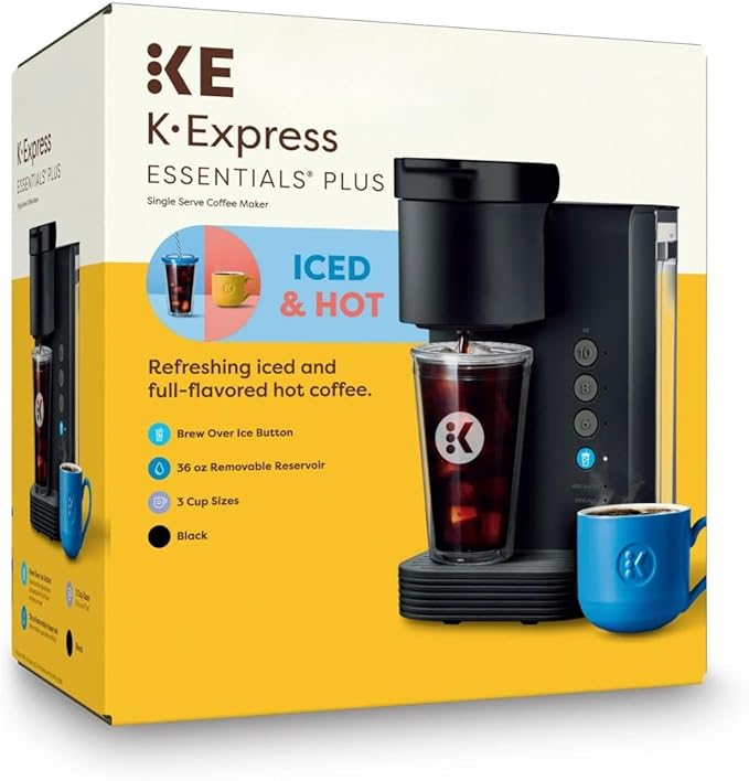 KeurigK -Express Essentials Plus Iced &amp Hot Single Serve Brewer Adjustable Temp Brew Over Ice Pods Compatible Coffee Maker (Black)