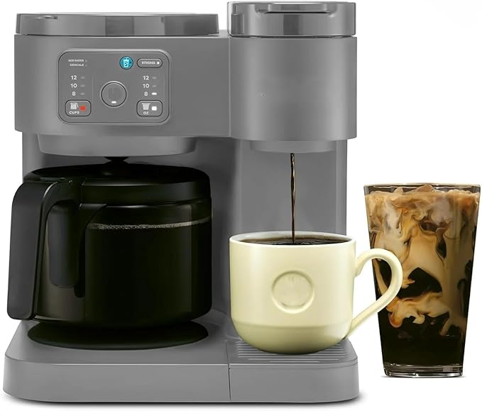 K-Duo Essentials Coffee Maker for Hot and Iced Drinks Single Serve KCup Pod Brewer and 12 Cup Carafe Drip Coffee Pot 72 oz Water Reservoir Perfect for Home &amp Office (Gray)