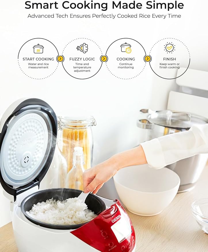 CUCKOO Micom Rice Cooker 6 Cup Uncooked / 12 Cup Cooked Fuzzy Logic Rice Maker with Delay Timer &amp Keep Warm Setting Versatile Food Steamer for Cooking Non-Stick Inner Pot Red (CR-0655F)