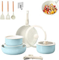 Pots and Pans Set Non Stick Cookware Set with Detachable Handles 5/11 Piece Ceramic coating Cooking Set with Frying Pan Saucepan Stock Pot Suitable for All Stovetops Dishwasher Safe (Blue15)