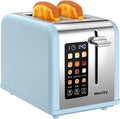 Mecity 2 Slice Touch Screen Toaster 1.5 Wide Slot Stainless Steel Smart Toaster for Bagels Muffins Waffles Gluten-Free Breads Defrost Reheat Timer 120V 825W Ice Blue